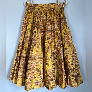 Vintage 1950’s style Pleated Yellow Print A-Line Midi Skirt